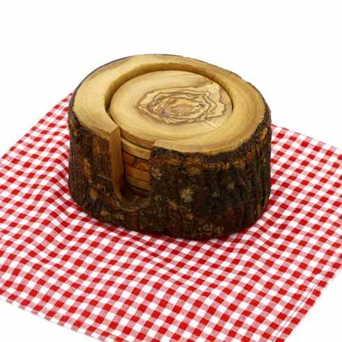 Set of 6 Rustic Coaster and olive wood support