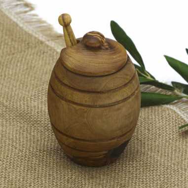 Olive wood honey pot with honey spoon