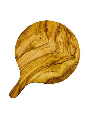 Olive wood round pizza board with handle