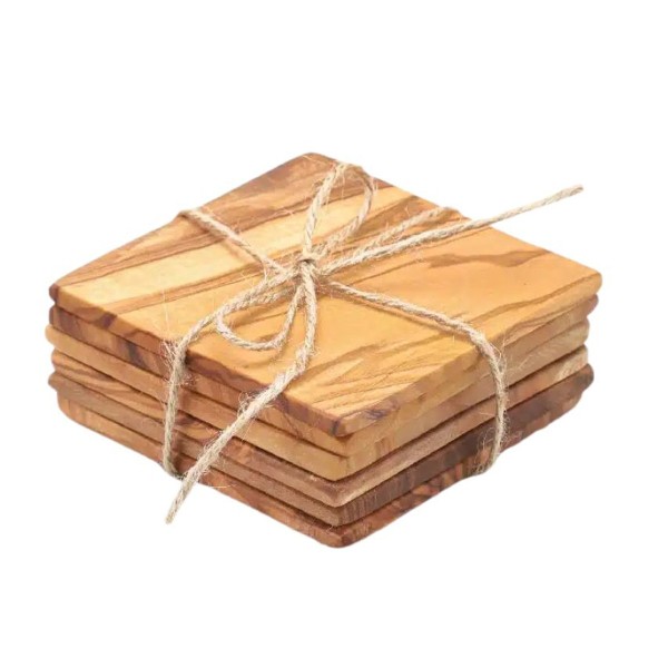 Set of 6 Olive Wood Coasters