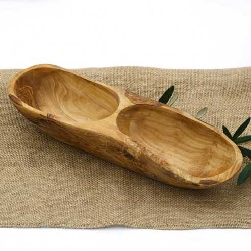 Olive Wood 2 Compartment Appetizer Serving Dish