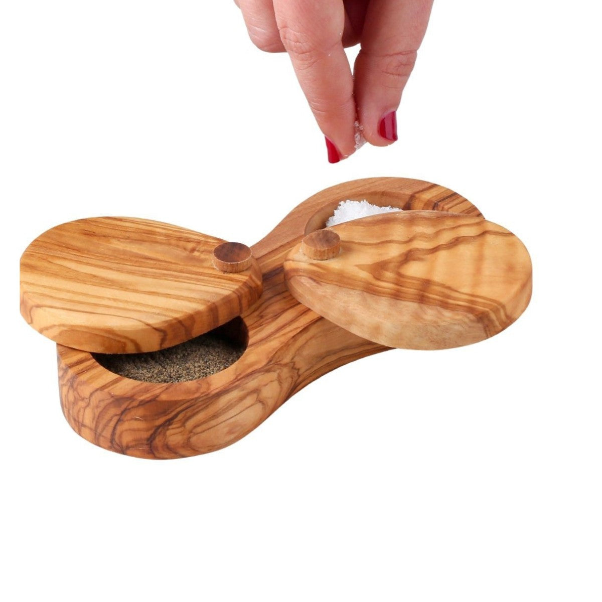 Salière et poivrière en bois d'olivier faite à la