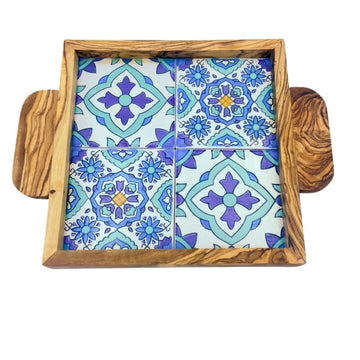 Tablett aus Keramik und Olivenholz