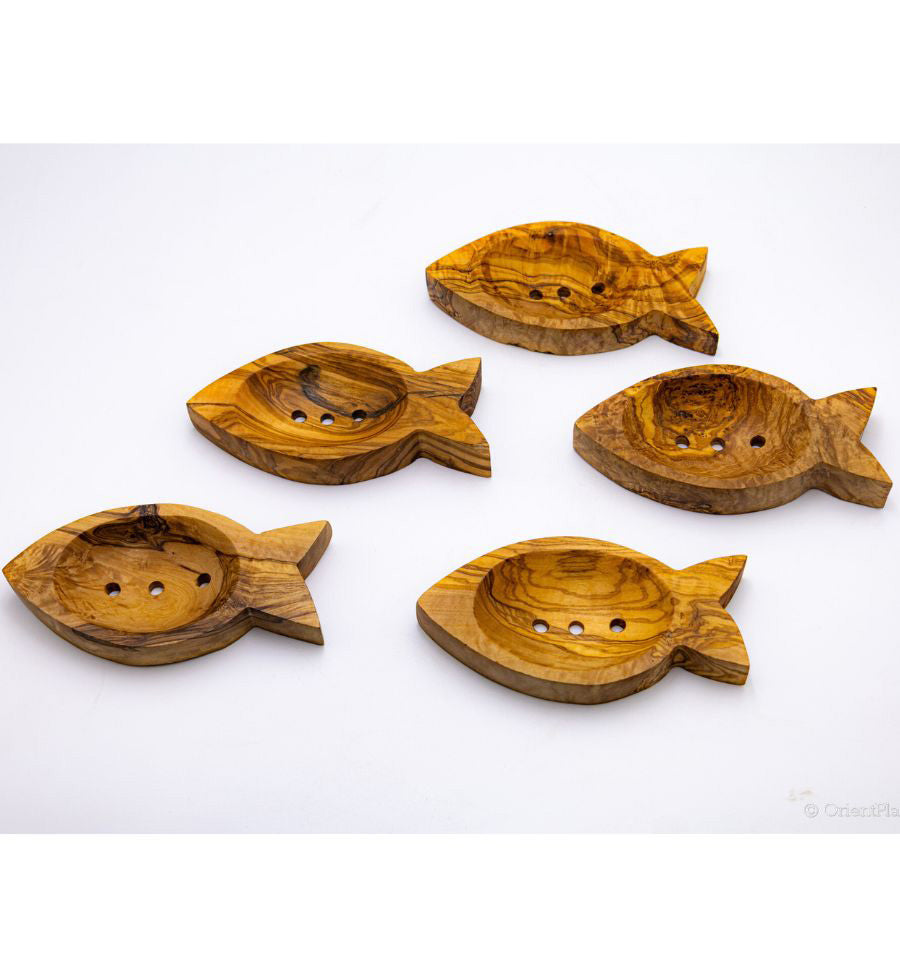 Seifenschale aus Olivenholz mit Fischmotiv