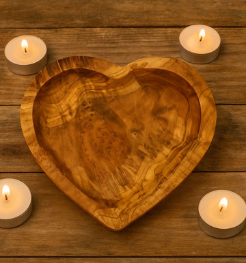 Heart-shaped plate made of olive wood