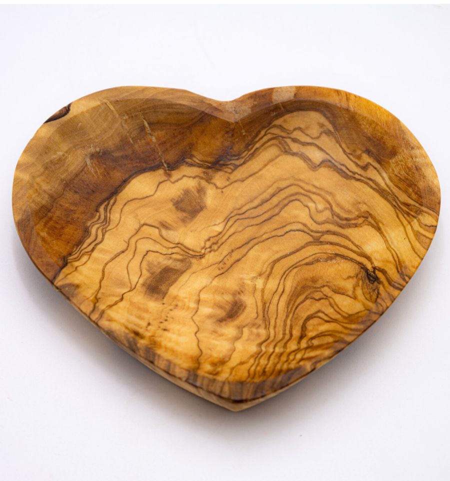 Heart-shaped plate made of olive wood