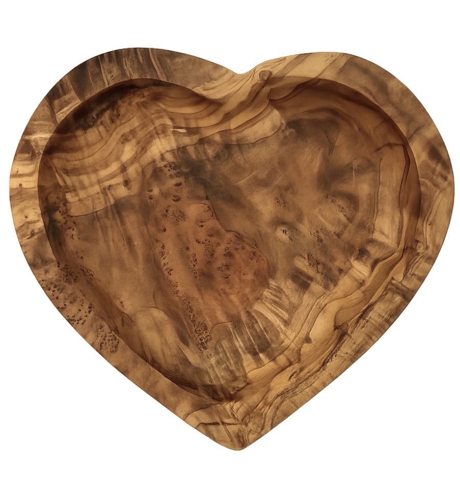 Heart-shaped plate made of olive wood