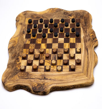 Jeu de dames en bois d’olivier – Rouge foncé