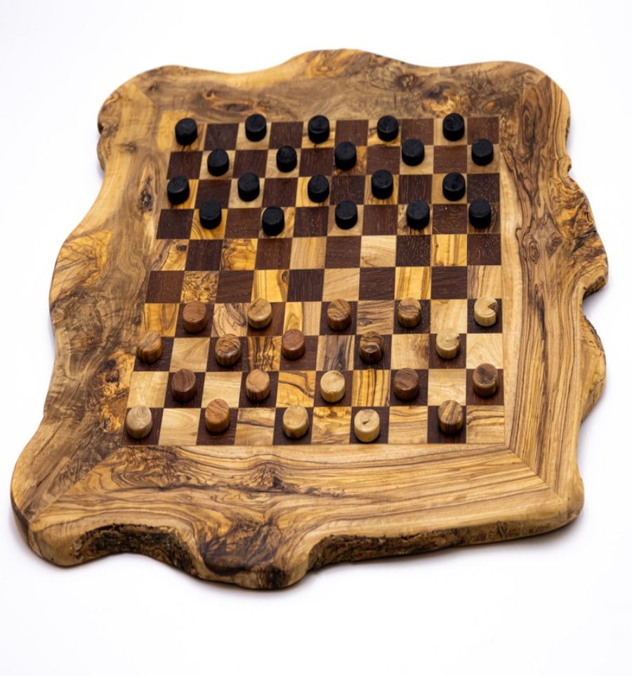 Jeu de dames en bois d’olivier – Rouge foncé