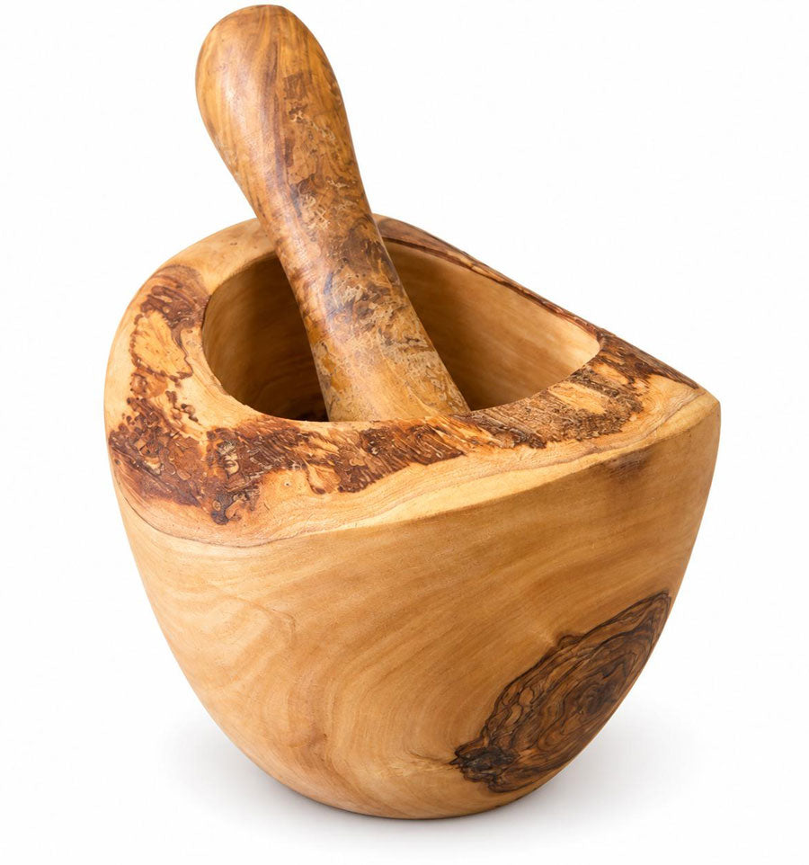 Mortier rustique en bois d’olivier avec pilon 12 cm
